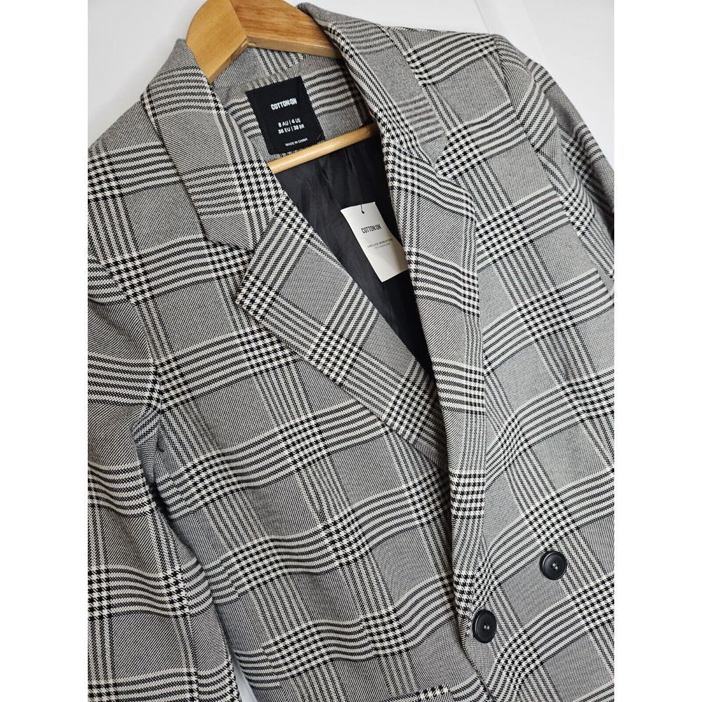 NWT Cotton-On Brand Women's Houndstooth Tweed Double Breasted Blazer Size‎ 4